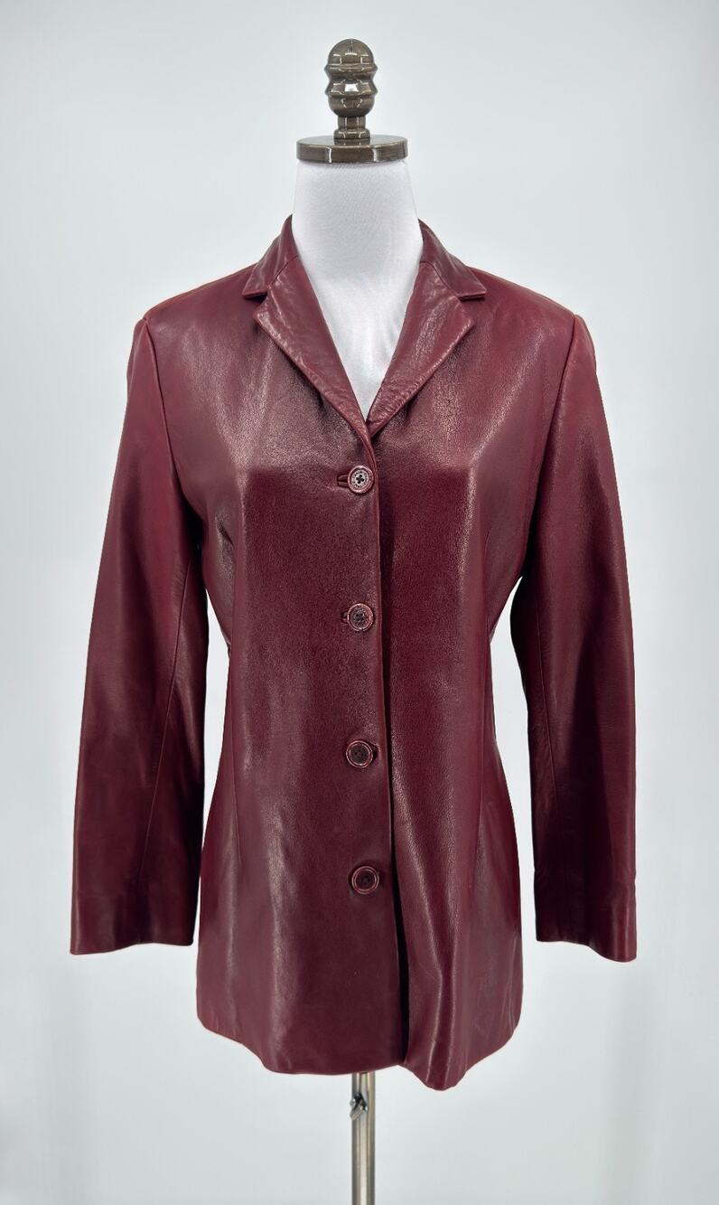 Vintage Y2K Coach 1941 Line Burgundy Leather Classic Button Front Jacket Sz M
